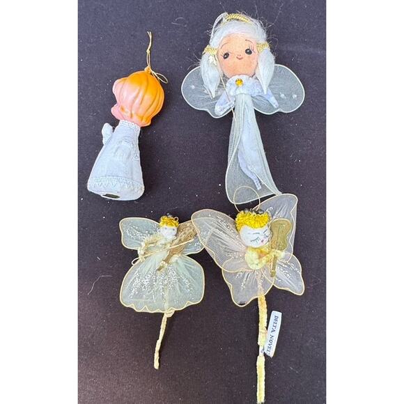 4 Vtg MCM Tulle Chenille Spun Cotton & Plastic Christmas Angels Pipe Cleaner -C2 - Picture 1 of 11